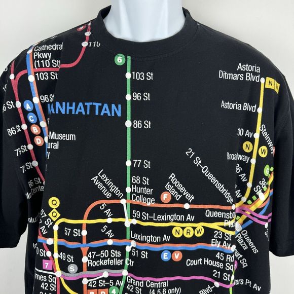 NYC SL SubWay Line T-Shirt Mens Large New York City Manhattan Subway Map MTA Tee - Picture 2 of 16